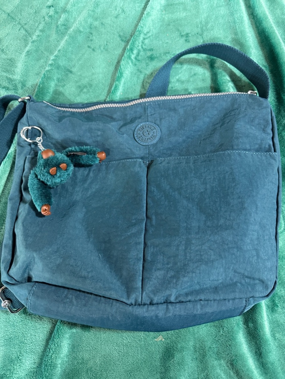 Kipling Teal Nylon Crossbody Bag with Monkey Charm